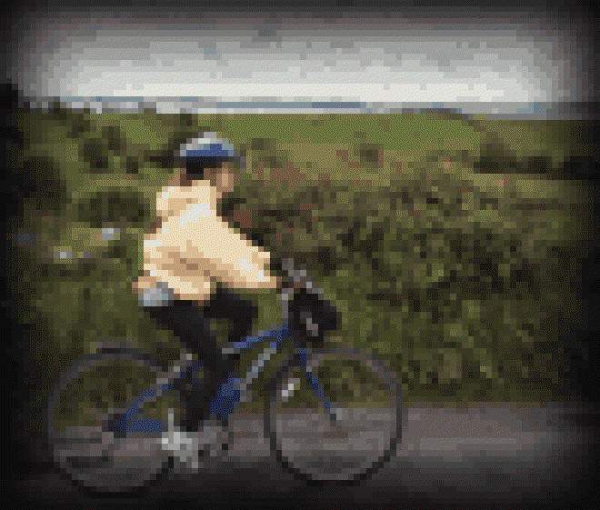Carolyn riding along a flat stretch near Lough Mask