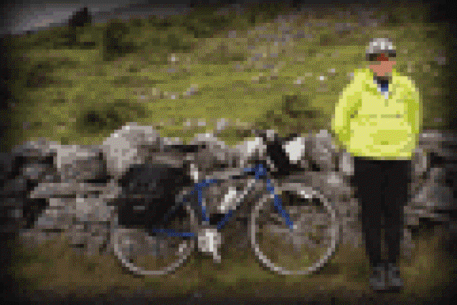 AC and his bicycle on the green road in the Burren